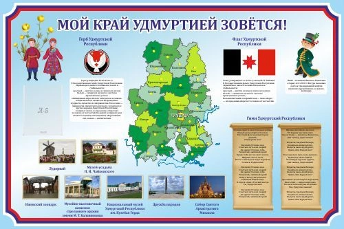 Стенд "Мой край Удмуртией зовется!" символика Удмуртской республики арт. ШК-3934