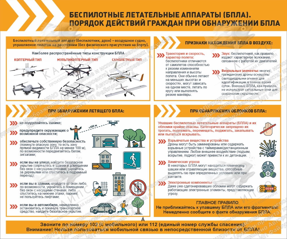Стенд "Порядок действий граждан при обнаружении БПЛА", арт. ШК-4667