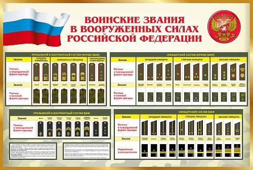 Стенд "Воинские звания в вооруженных силах Российской Федерации" арт. ШК-16109