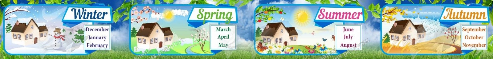 Стенд тематический "Времена года месяцы" на английском языке арт. ШК-0446