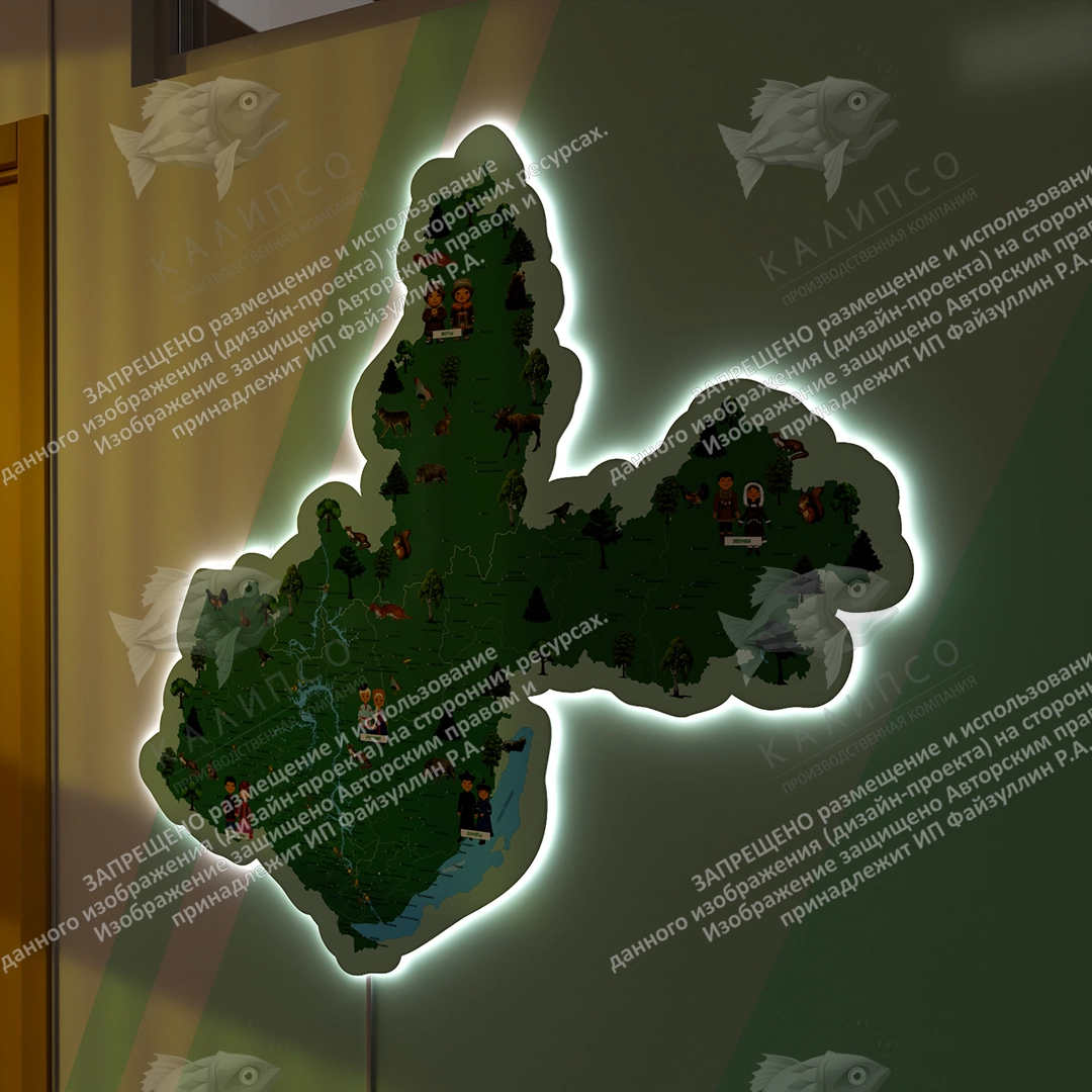 Карта Иркутской области с подсветкой, арт. СП-4012