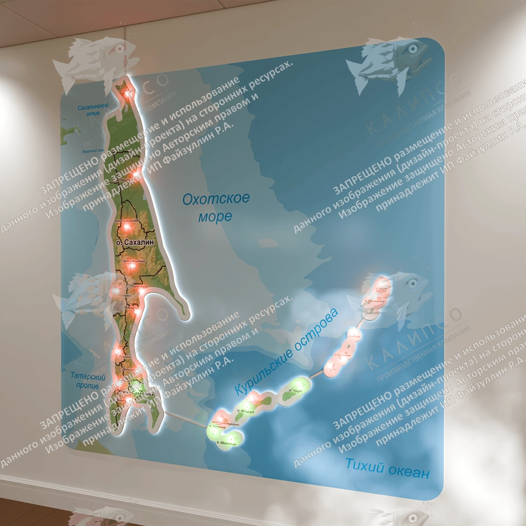 Карта Сахалинской области с подсветкой, арт. СП-4009