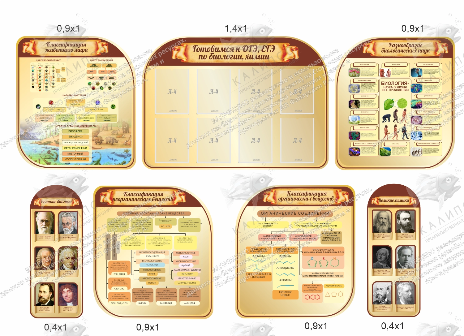 Комплект резных стендов для кабинета химии и биологии арт. ШК-4124