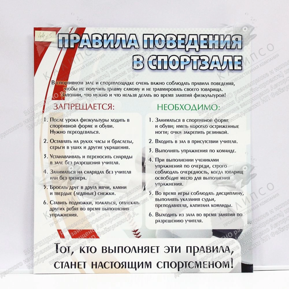 Стенд "Правила поведения в спортзале №2" арт. ШК-2909