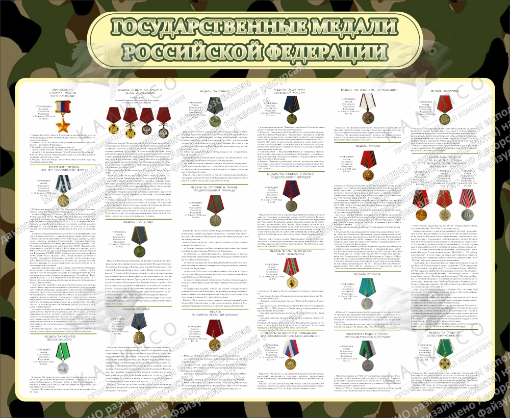Стенд "Государственные медали РФ" арт. ШК-1608