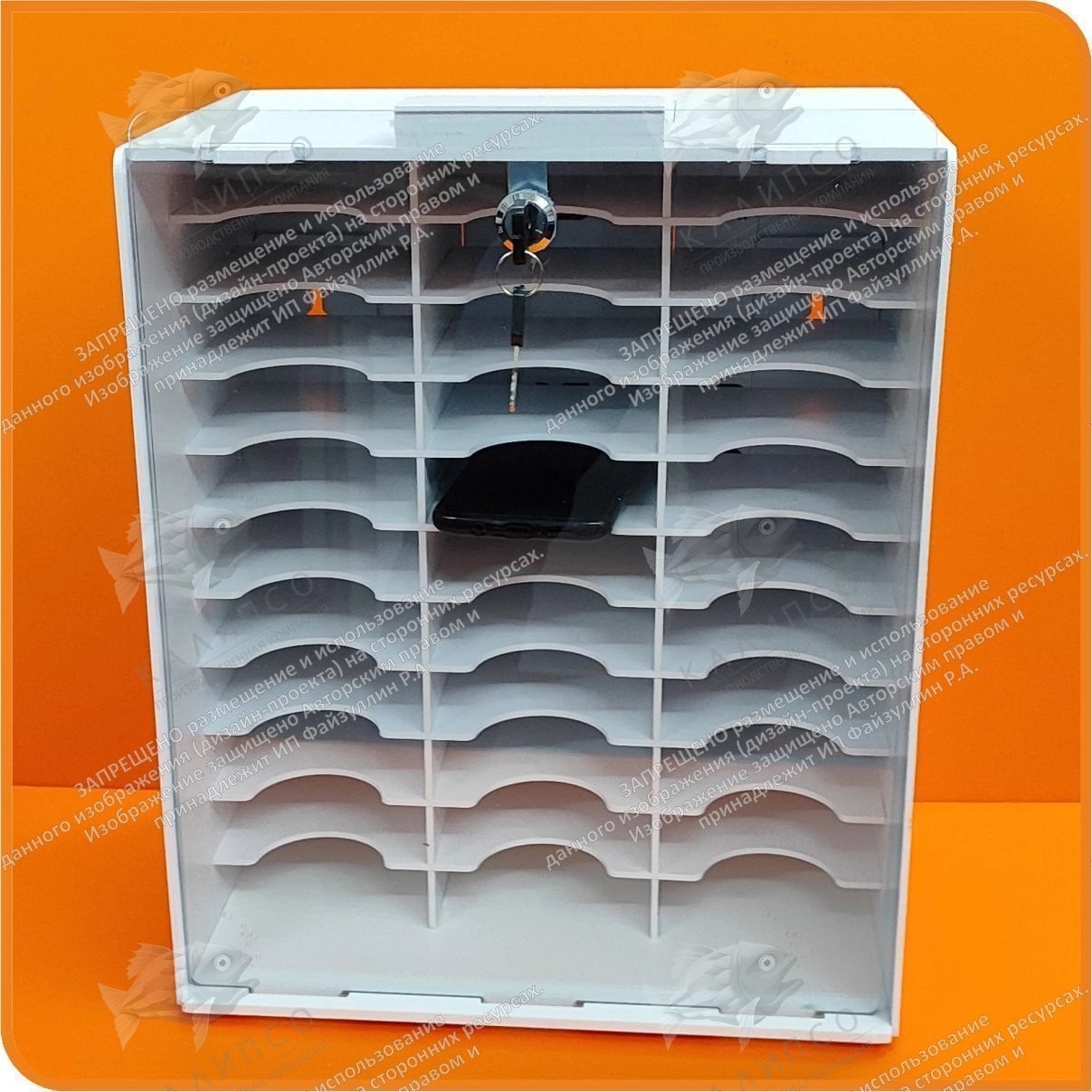 Коробка для 33 смартфонов с прозрачной крышкой на замке арт. КТВП-33