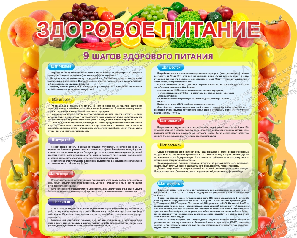 Стенд "9 шагов здорового питания", резной арт. ШК-3027