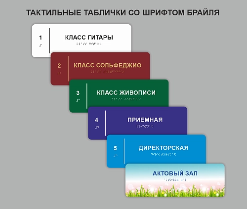 Тактильная табличка со шрифтом Брайля (дизайн по вашим материалам), ударопрочный полистирол, арт. ТБ-97