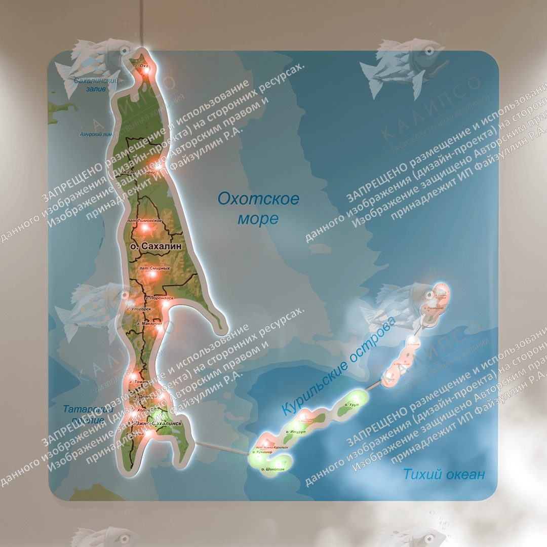 Карта Сахалинской области с подсветкой, арт. СП-4009