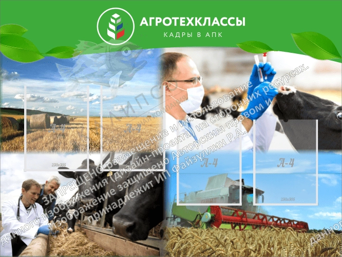 Стенд "Агротехклассы", 4 кармана А4, арт. ШК-4689