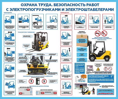 Стенд "Охрана труда. Безопасность работ с электропогрузчиками и электроштабелерами" арт. ПО-0113