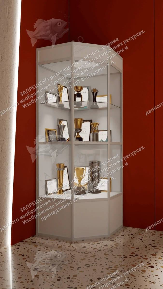Шкаф-витрина угловая 0.8х0.8х2.2 м., с защитной бронирующей пленкой арт. ШК-3709Б