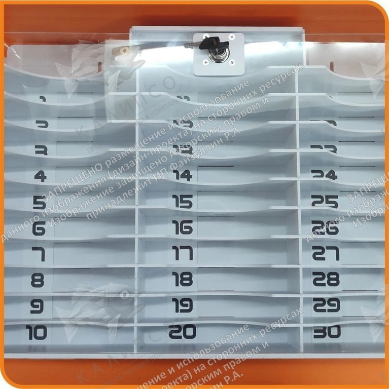 Настенный органайзер для хранения 30 смартфонов с АНТИВАНДАЛЬНОЙ крышкой арт. КТА-30