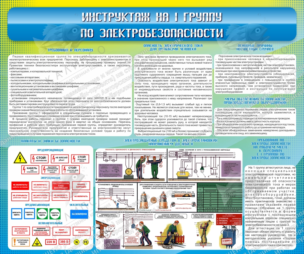 Стенд "Инструктаж на 1 группу по электробезопасности" арт. ШК-4131