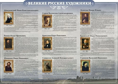Стенд резной  "Великие русские художники" арт. ШК-0918