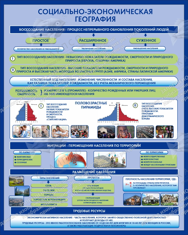 Стенд "Социально-экономическая география Воссоздание населения" арт. ШК-0836