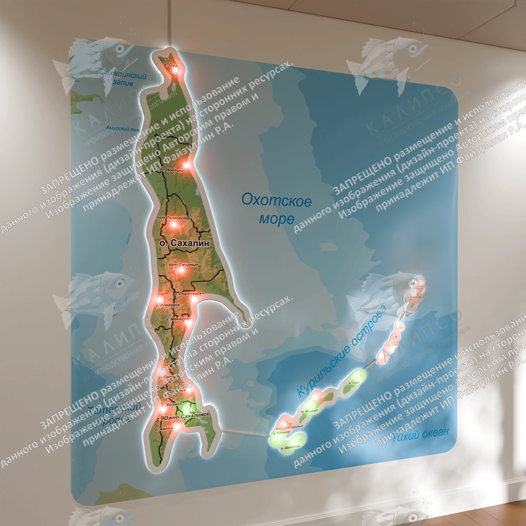 Карта Сахалинской области с подсветкой, арт. СП-4009