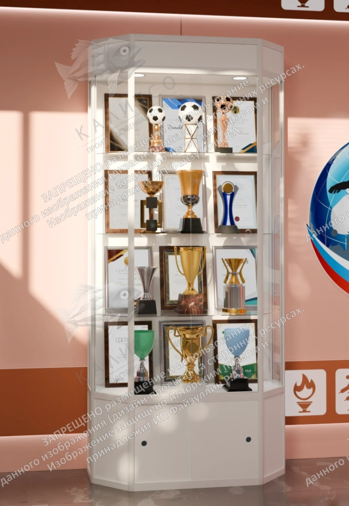 Шестигранная шкаф-витрина с подсветкой, с бронирующей защитной пленкой арт. ШК-3705Б