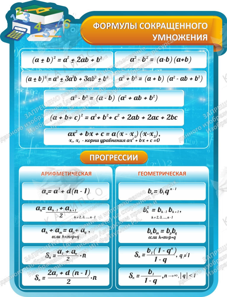 Стенд "Формулы сокращенного умножения" , резной арт. ШК-1376