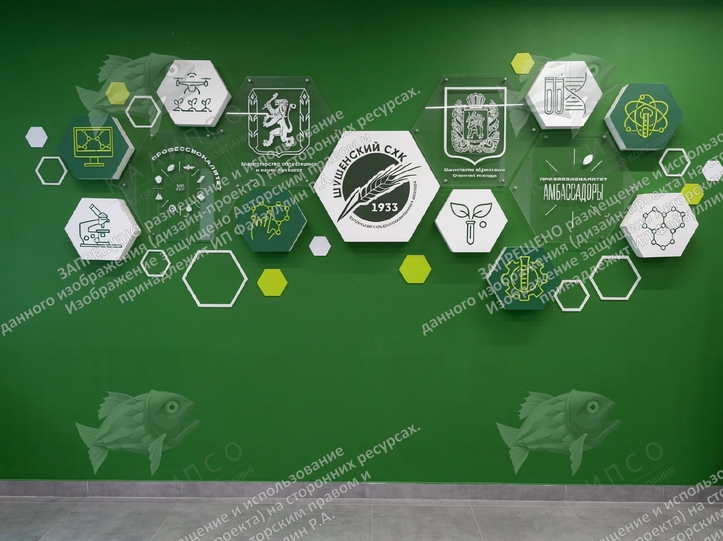 Комплект резных стендов для оформления коридора колледжа, арт. ШК-4683