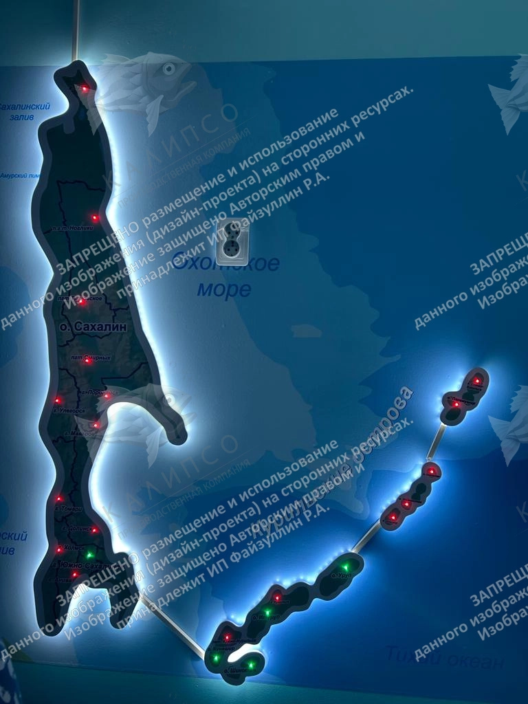 Карта Сахалинской области с подсветкой, арт. СП-4009