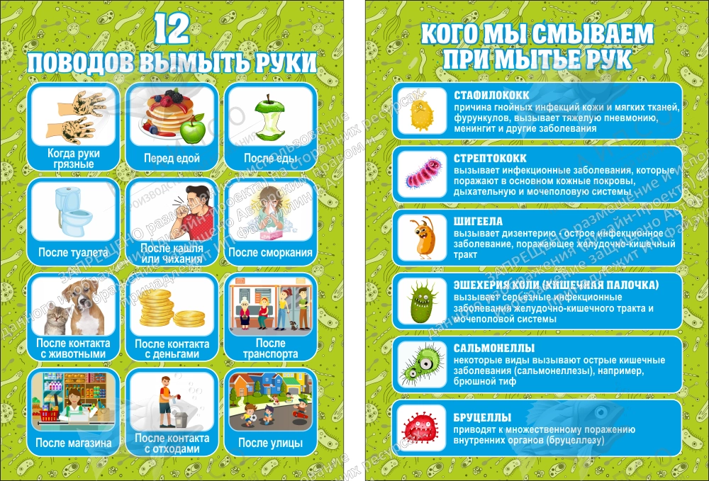 Комплект стендов "12 поводов помыть руки" из двух частей арт. ШК-04205