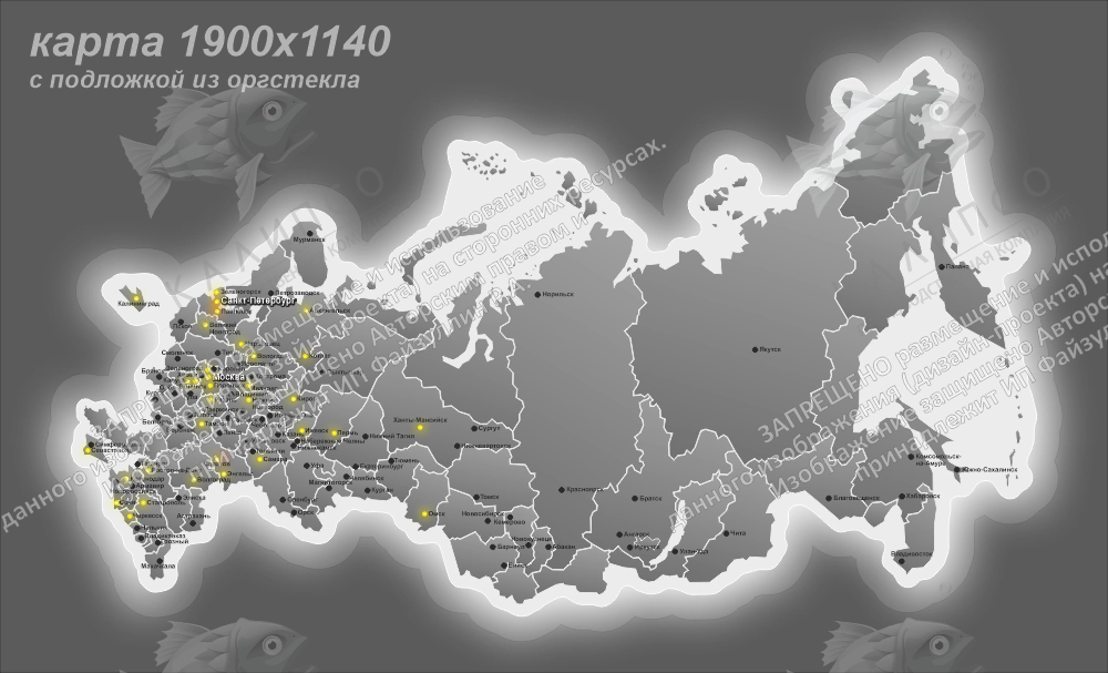 Карта России с подсветкой на подложке из оргстекла, арт. СП-4008