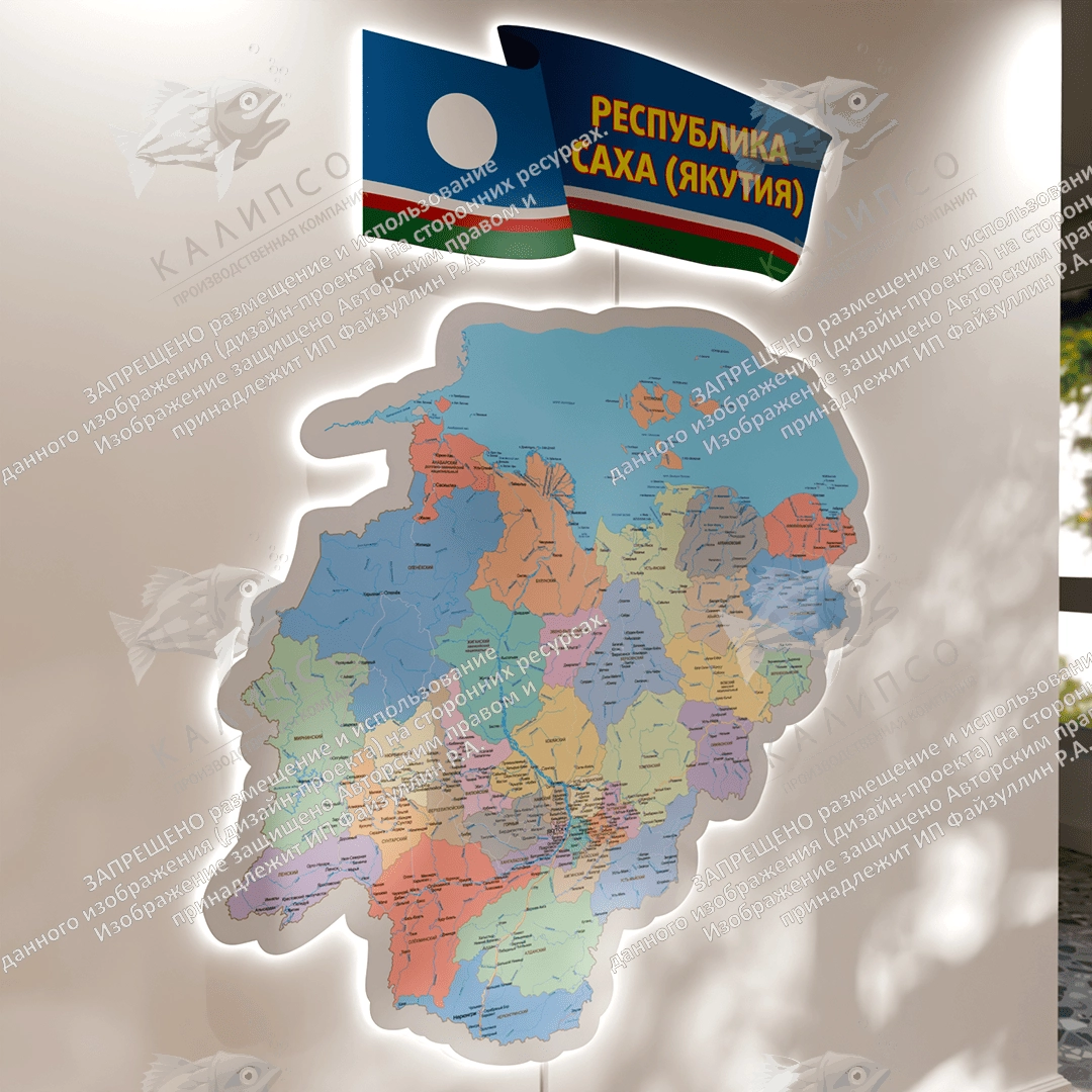Карта Республики Саха (Якутия) с подсветкой, арт. СП-4015