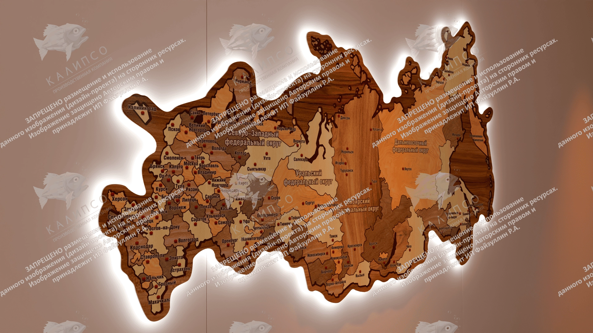 Карта Российской Федерации из ПВХ 5 мм, с подсветкой, арт. СП-4016