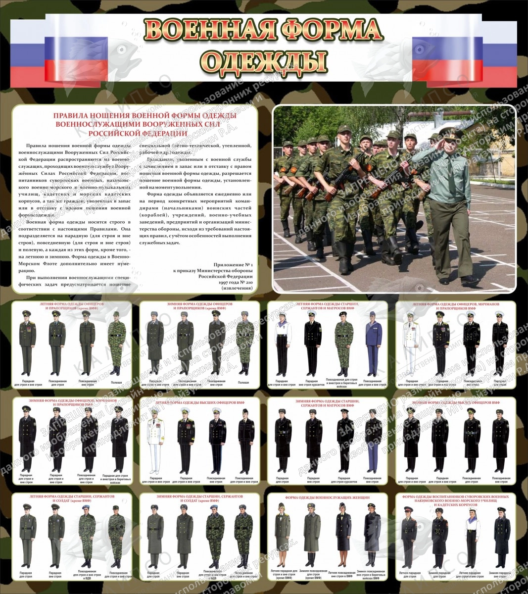 Стенд "Военная форма одежды" (флаг РФ) арт. ШК-1604