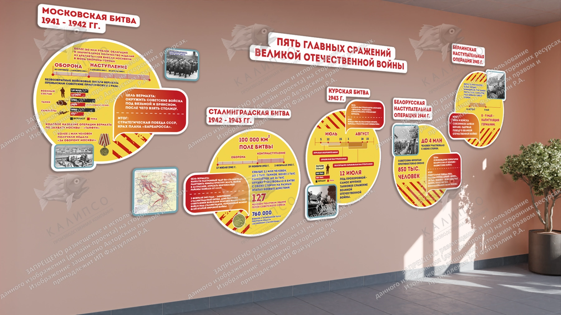 Комплект стендов  для оформления кабинета истории "Пять великих сражений ВОВ" арт. ШК-02219