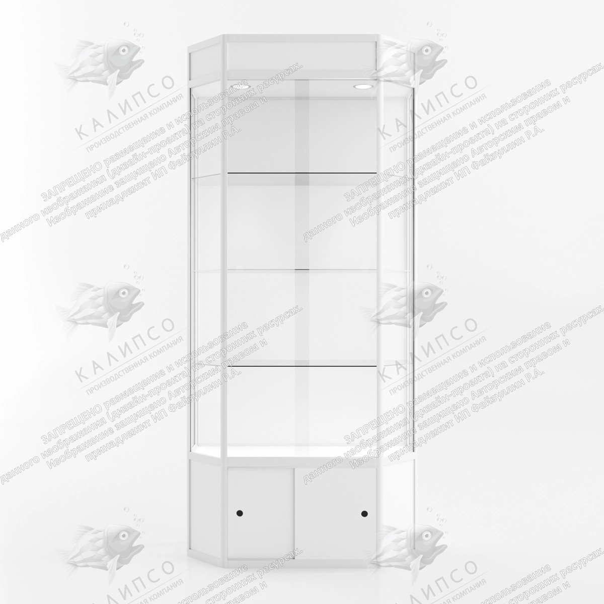 Шестигранная шкаф-витрина с подсветкой, с бронирующей защитной пленкой арт. ШК-3705Б