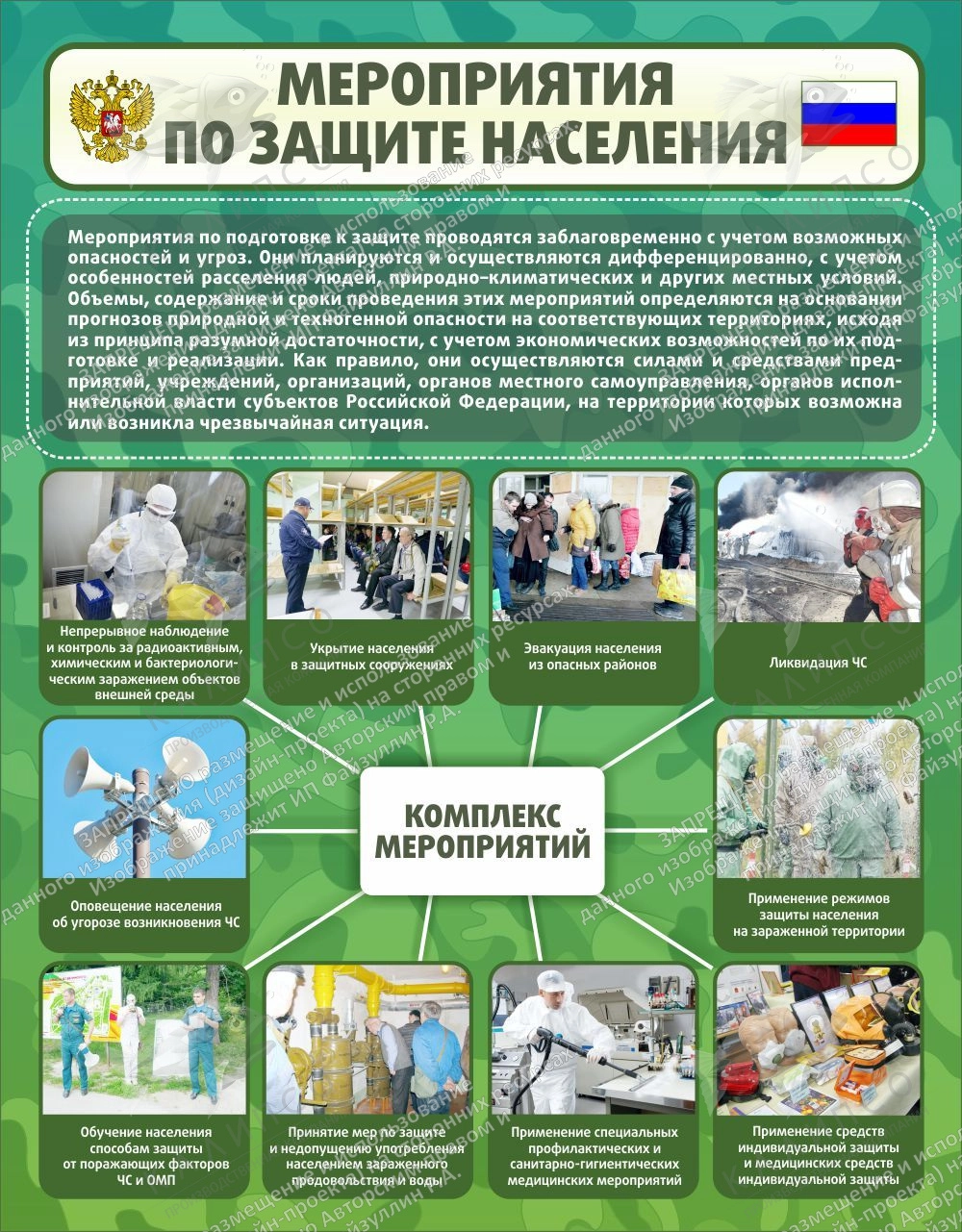 Стенд "Мероприятия по защите населения" арт. ШК-1695