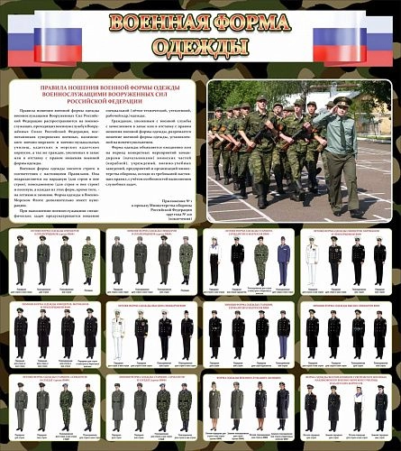 Стенд "Военная форма одежды" (флаг РФ) арт. ШК-1604