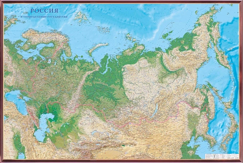 Рельефная общегеографическая карта Россия и сопредельные государства 3D рельеф, арт. ШК-4674