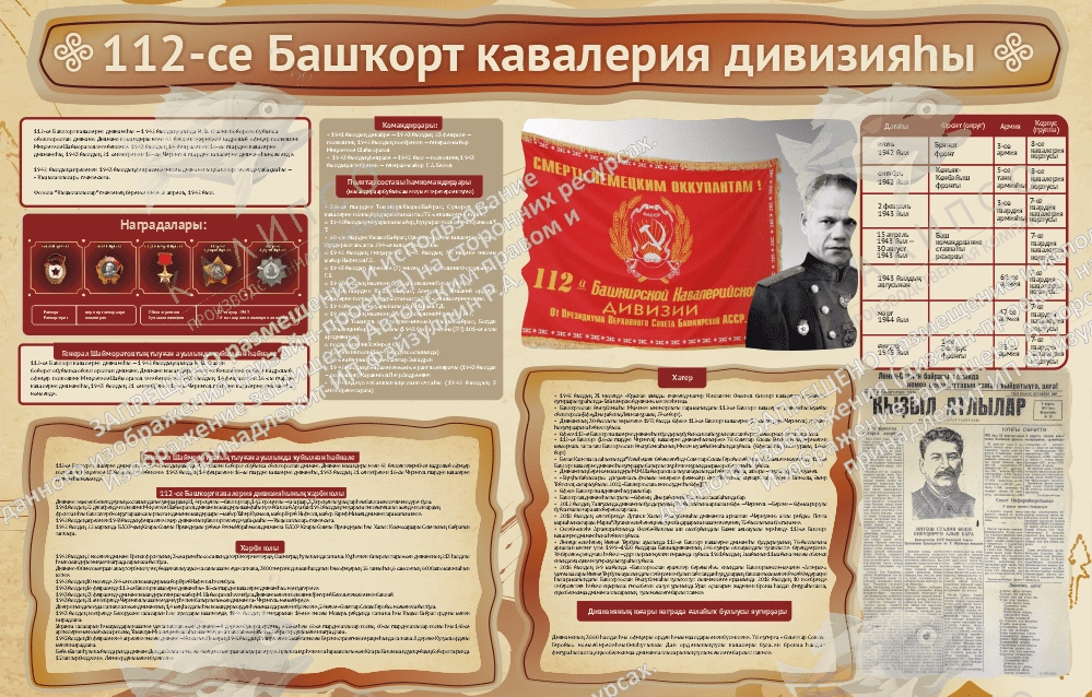 Стенд "112-я Башкирская кавалерийская дивизия" на башкирском языке арт. ШК-4456