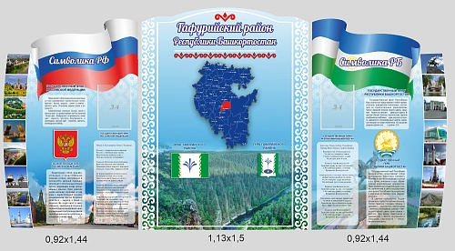 Комплект резных стендов "Символика РФ, РБ и Гафурийского р-на" арт. ШК-4378