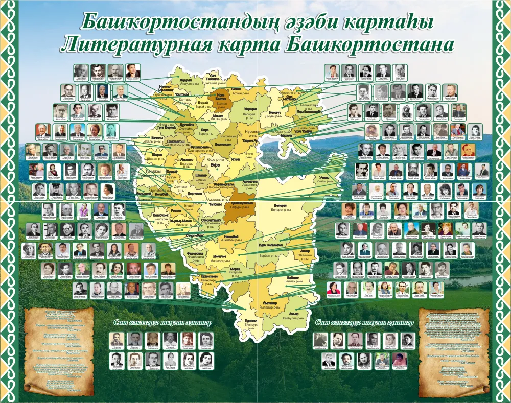 Какой литературный журнал республики башкортостан. Литературная карта. Литературная карта стенд. Литературная карта России. Оформление кабинета башкирского языка и литературы.